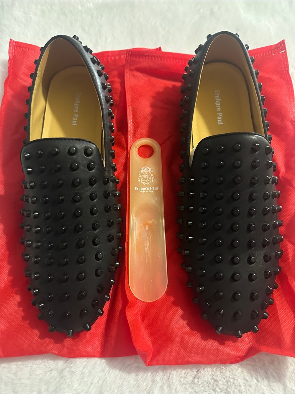 Men’s Black Flat Studded Leather Slip-On Loafers